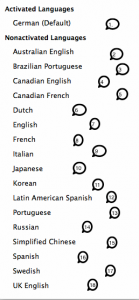 The list of available languages